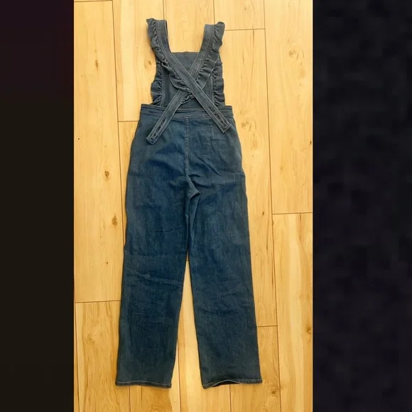 Sezane Rosario Denim Jean Overalls Ruffle Jumpsuit 38 - Picture 8 of 13